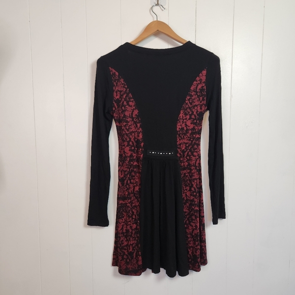 Y2K Whimsigoth Red Black Tunic Mini Dress Dolcezza Long Sleeve Size Small Goth - Picture 6 of 12